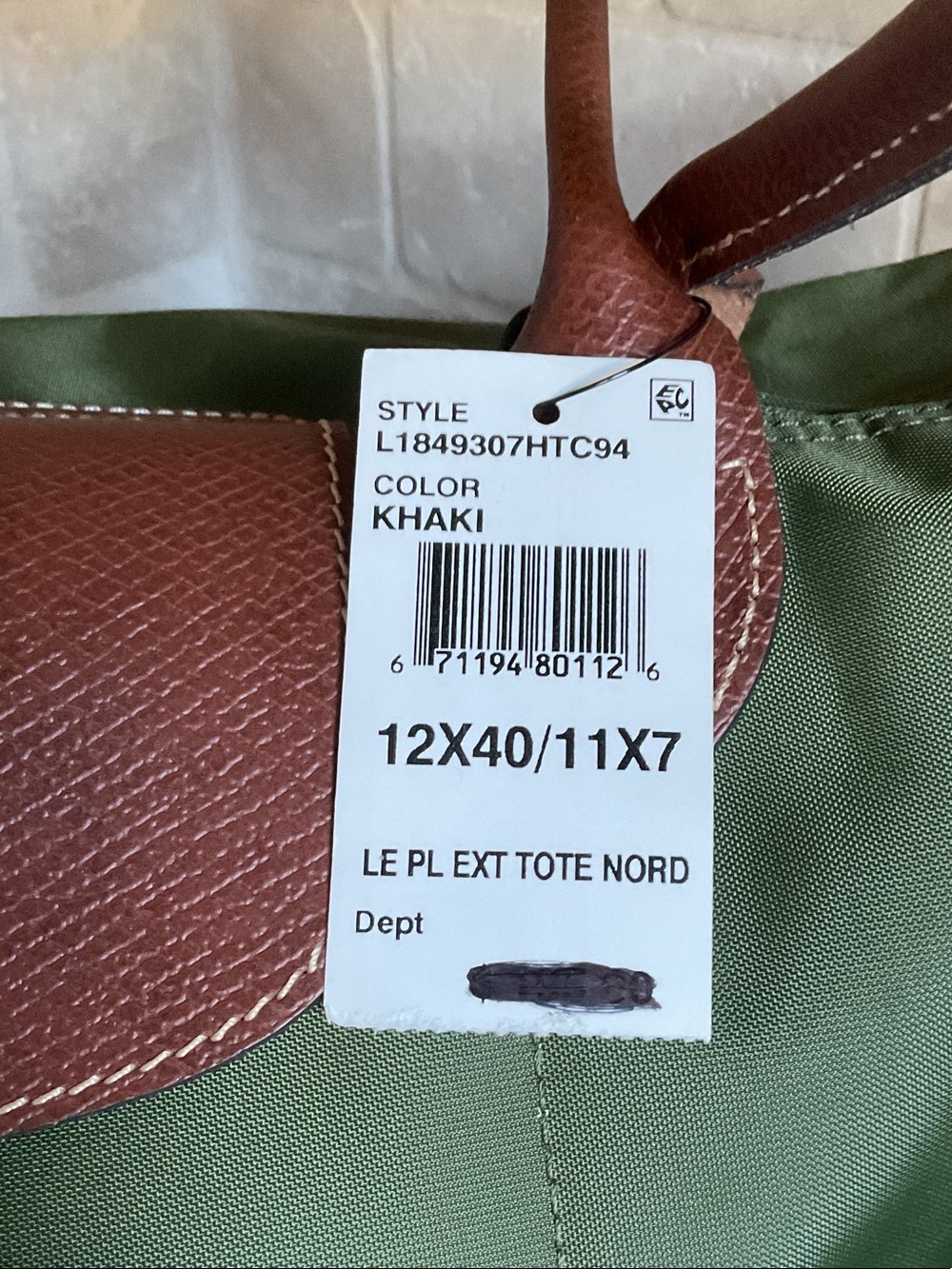 Longchamp Olive Nylon Tote with Brown Leather Trim - Picture 2 of 11